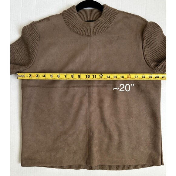 Ann Taylor Faux Suede Brown Mixed Media Sweater Ribbed Size Medium Mock Neck - Picture 7 of 10